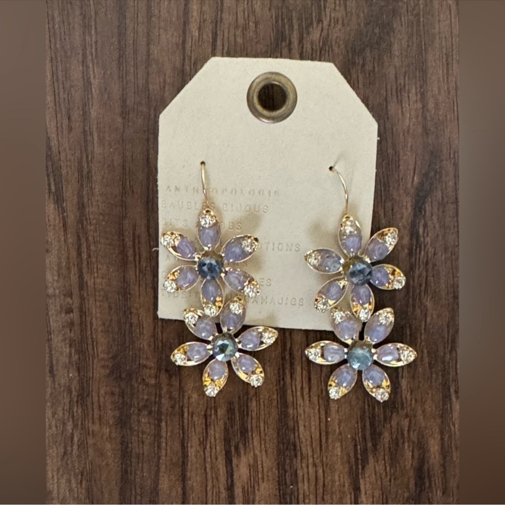 Anthropologie 14 k gold plated crystal flower earring